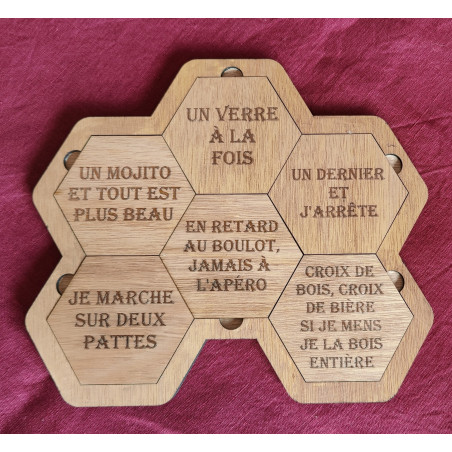 Présentoir à dessous de verre humoristique – 6 dessous gravés + dessou